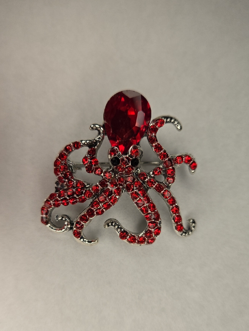 Red Octopus Crystal Brooch - Women's Jewelry - Picture 2 of 3